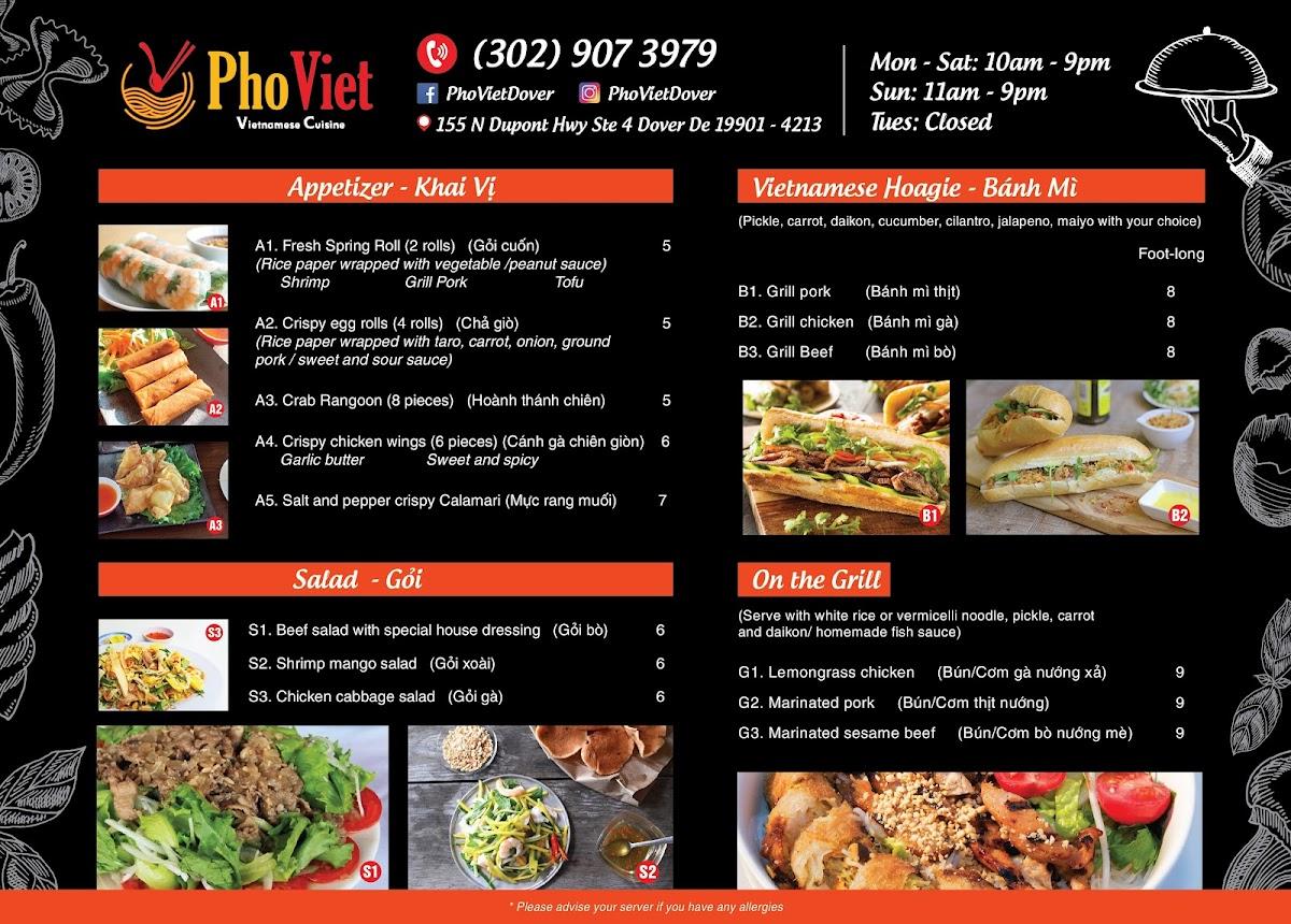 Menu at Pho Viet restaurant, Dover