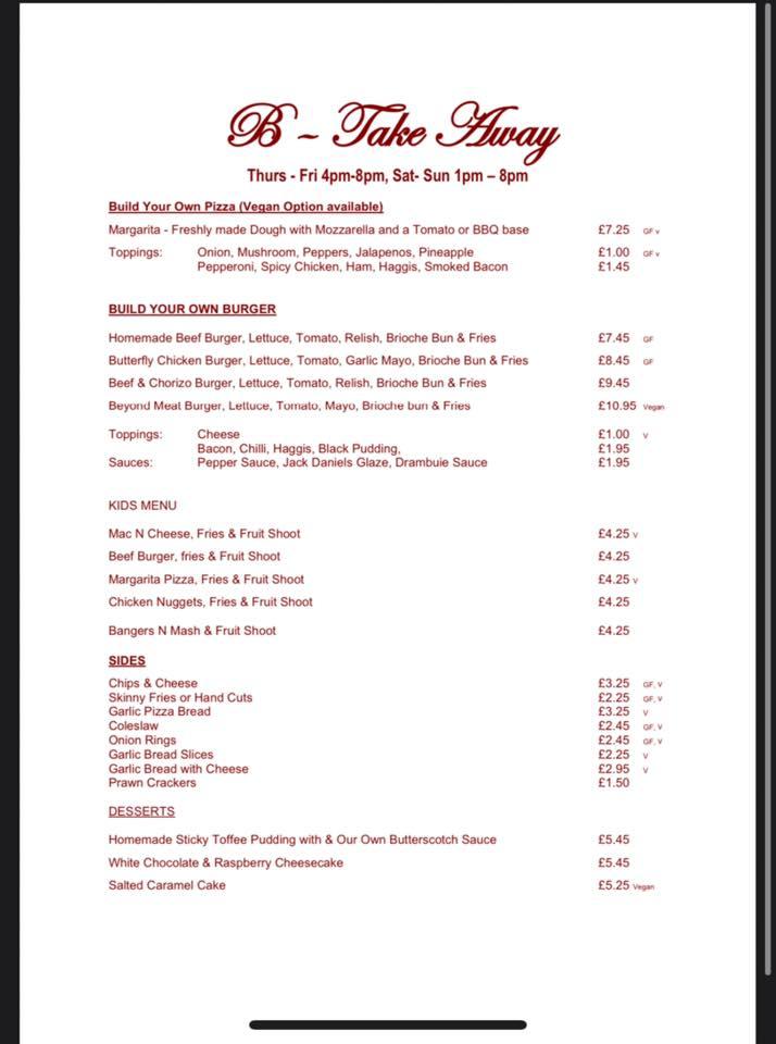 Menu at The Burnside Hotel pub & bar, Rutherglen
