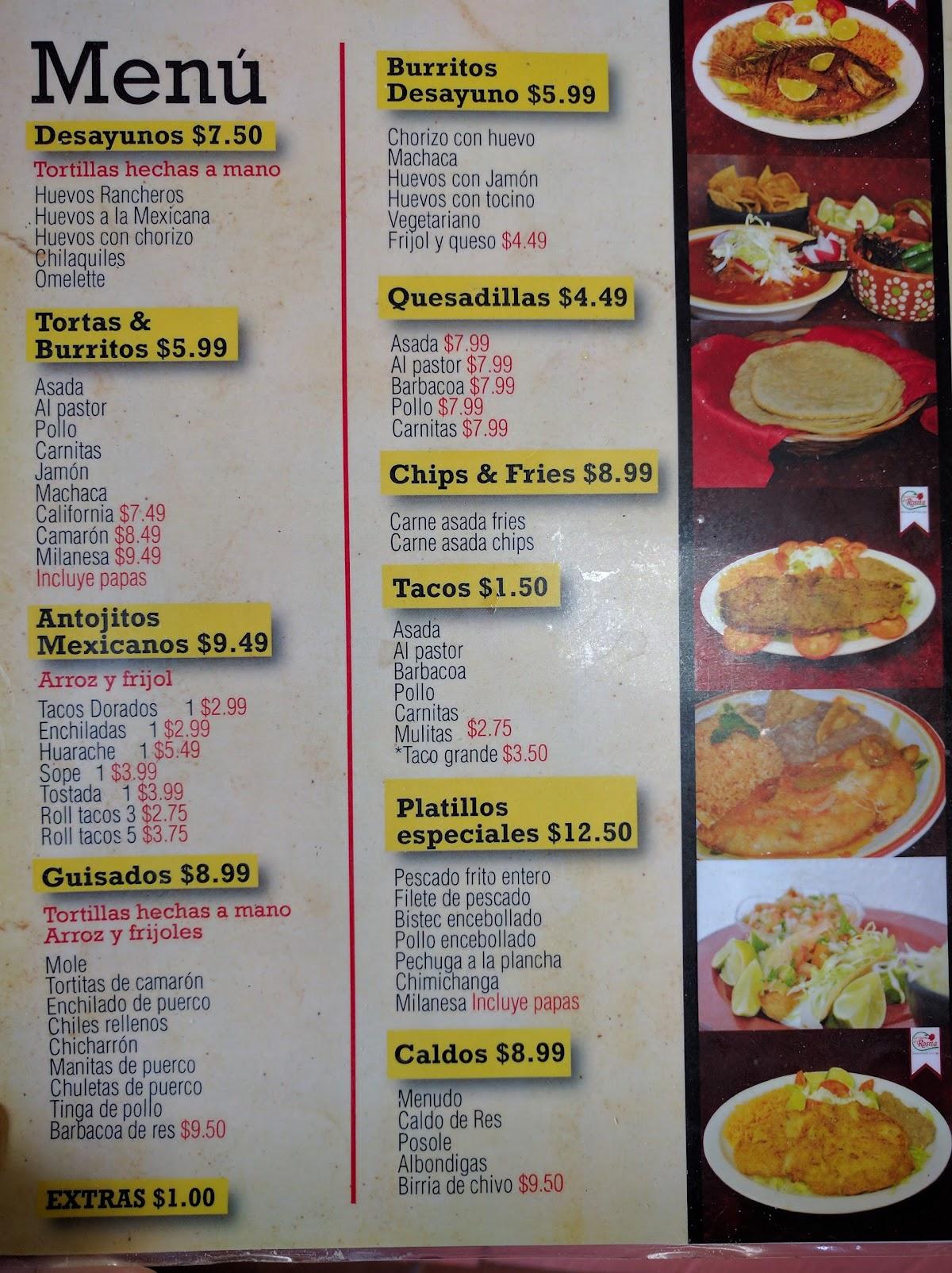 Menu at La Cocina De Rosita restaurant, San Diego, Market St