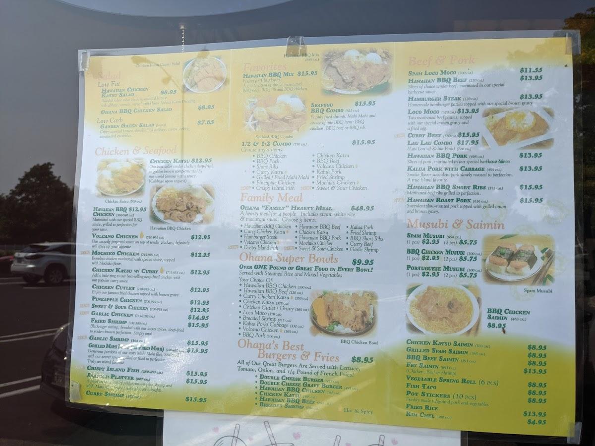 Menu at Ohana Hawaiian Barbecue, Petaluma