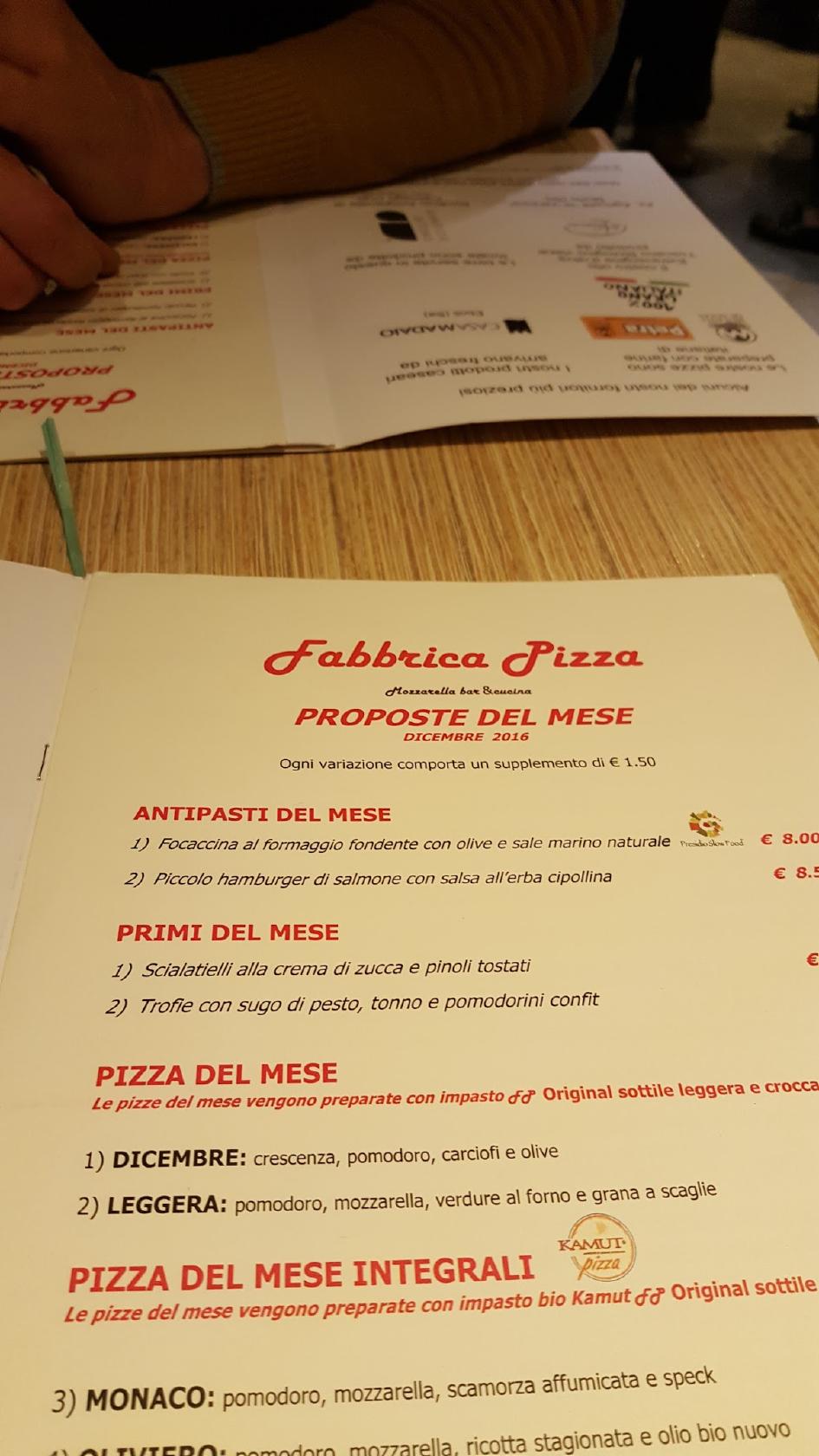 Menu da Pizzeria Fabbrica Pizza Busto Arsizio, Busto Arsizio