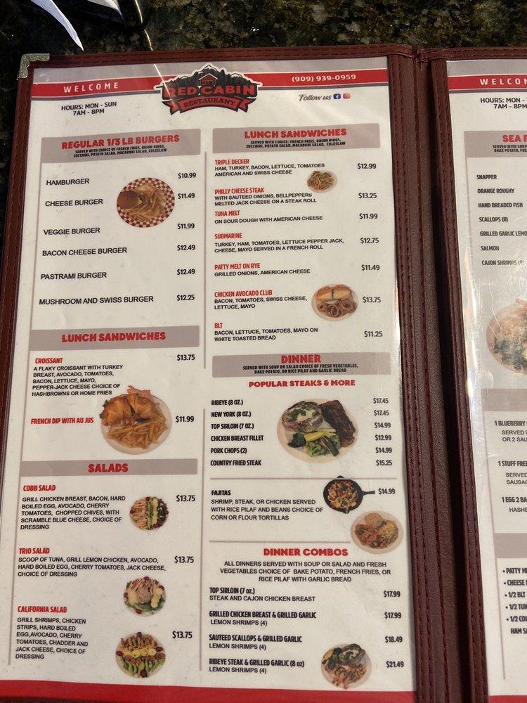 Menu at Tapia's Red Cabin restaurant, Running Springs