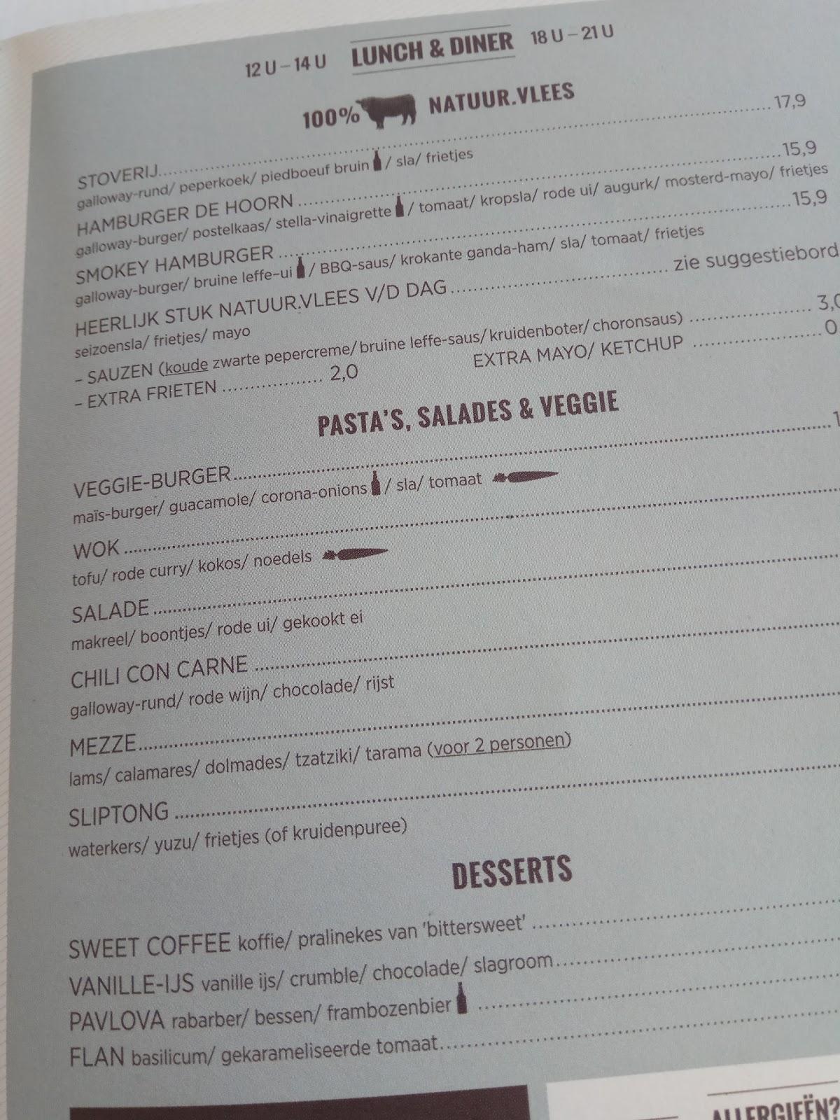 Menu at De Hoorn Bar & Resto, Leuven