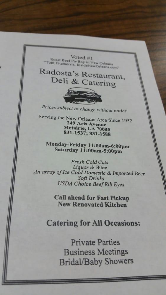 Menu at Radosta's Restaurant, Metairie