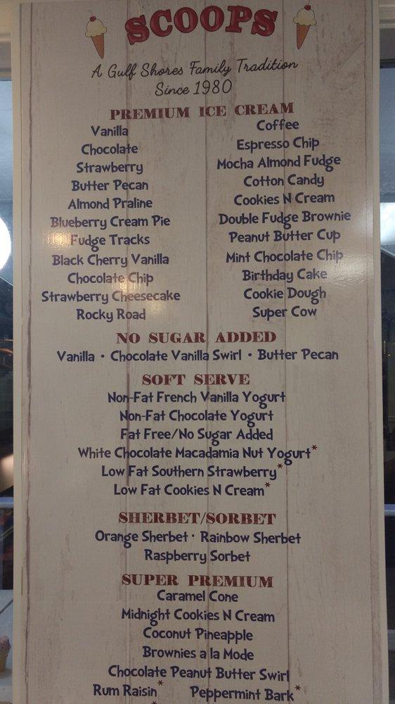 Menu at Scoops restaurant, Gulf Shores