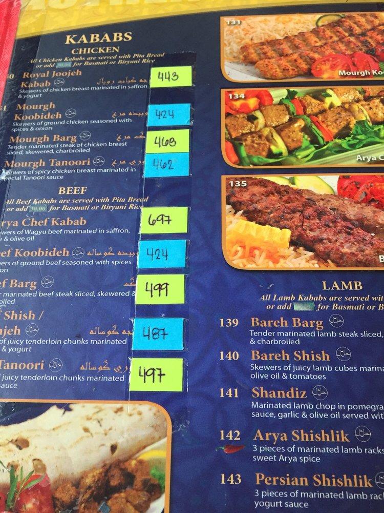 Menu at Arya Persian Restaurant, Manila, Zone 072, Level 2 Space 161
