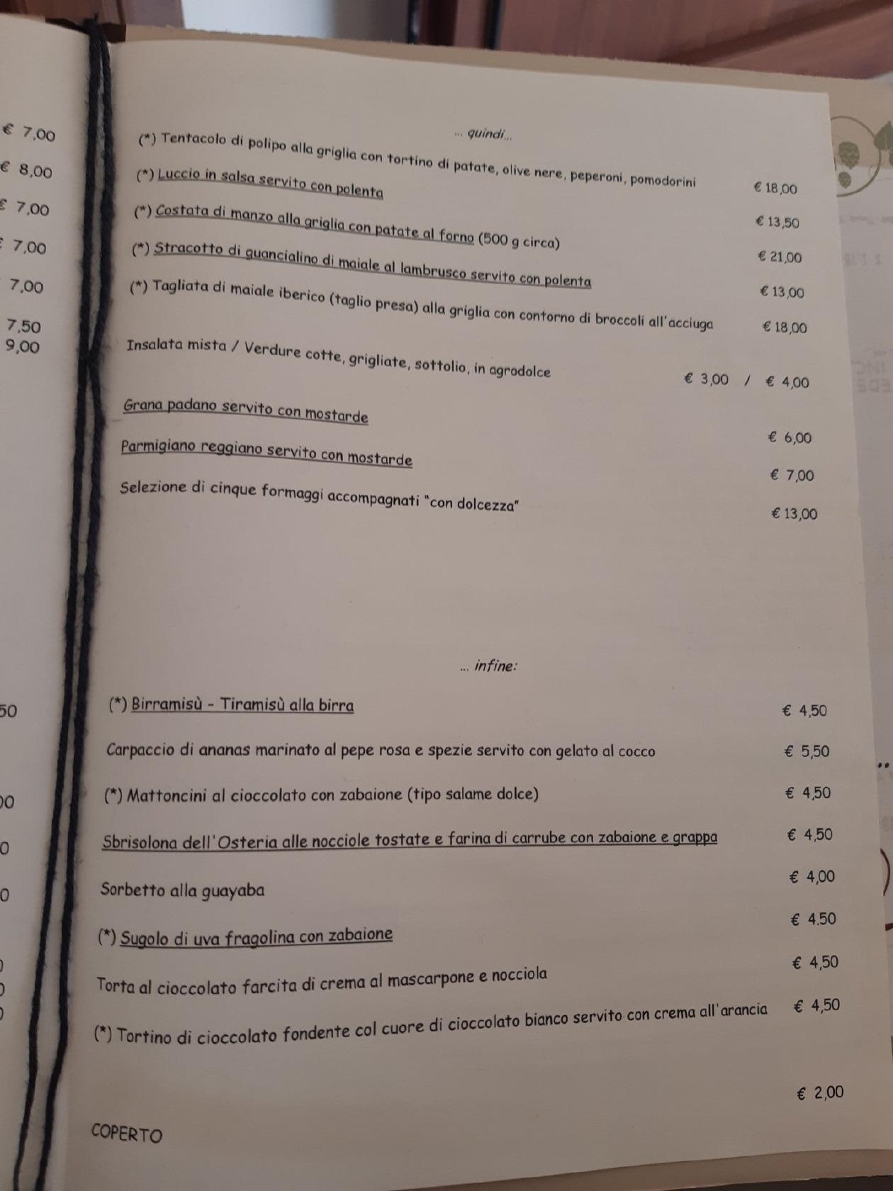 Menu At OSTERIA NUMERO 2 Restaurant Stradella