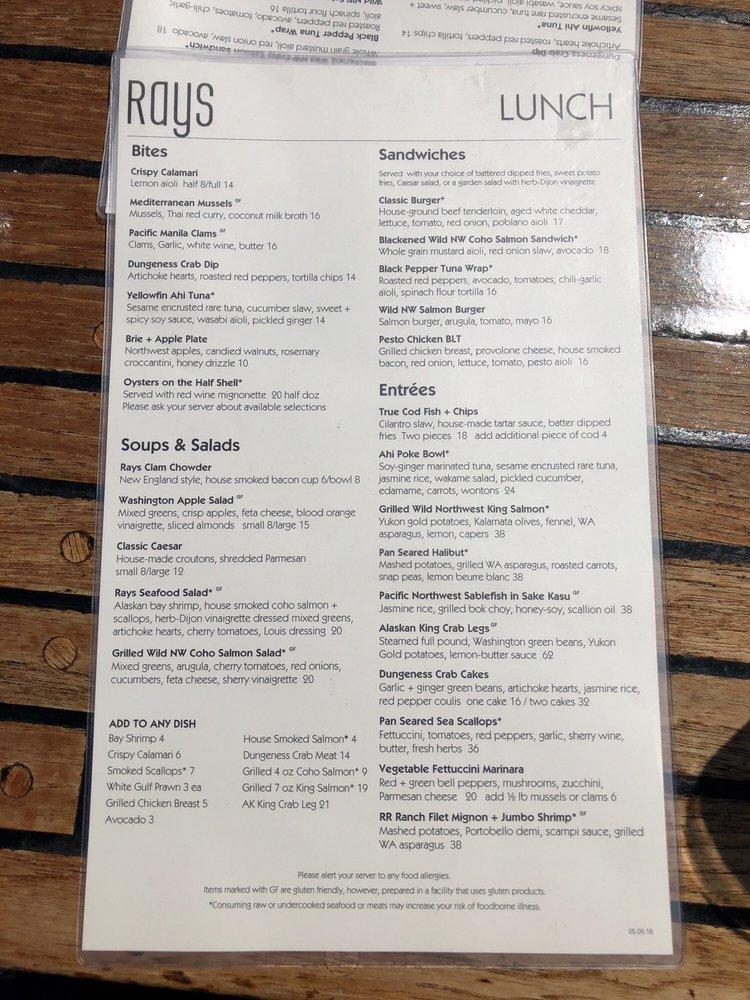 Menu at Ray's Cafe, Seattle