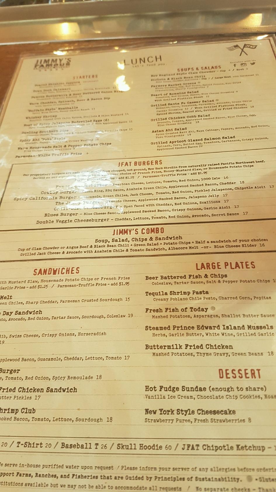 Jimmy S Famous American Tavern Menu Printable