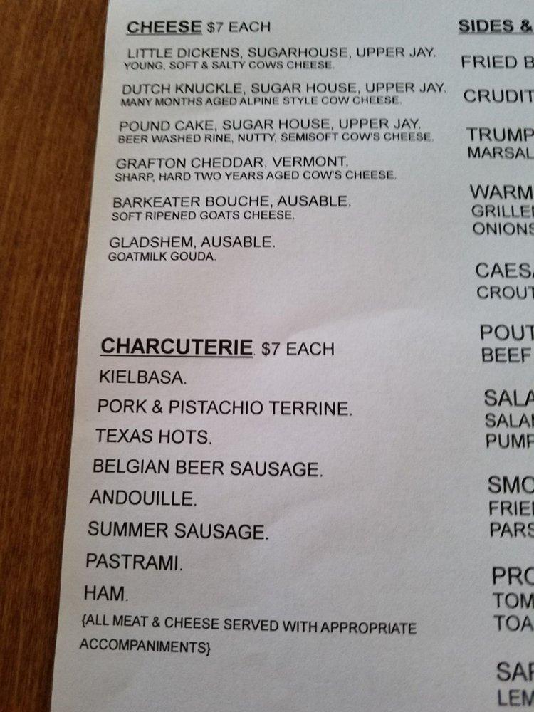 Menu at Liquids and Solids at the Handlebar, Lake Placid