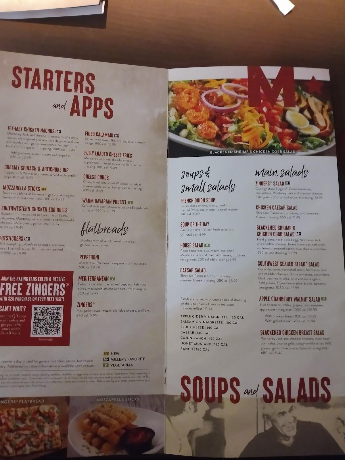 Menu at Miller's Ale House pub & bar, Murfreesboro