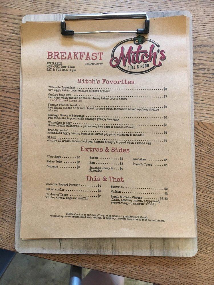 Menu at Mitch's Fuel & Food cafe, Confluence