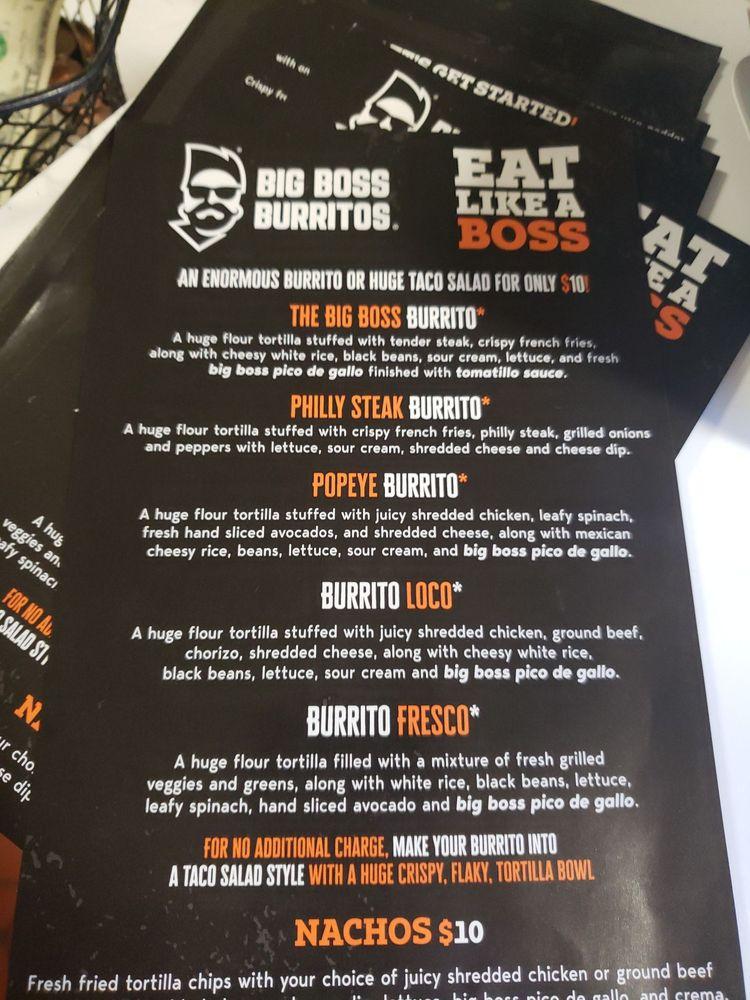 Menu at Big Boss Burritos restaurant, Elizabeth City