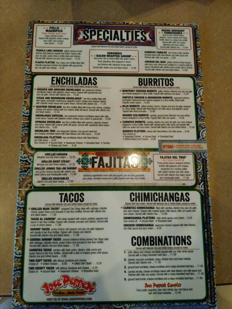 Menu at Jose Pepper's Mexican Restaurant, Wichita, N Tyler Rd