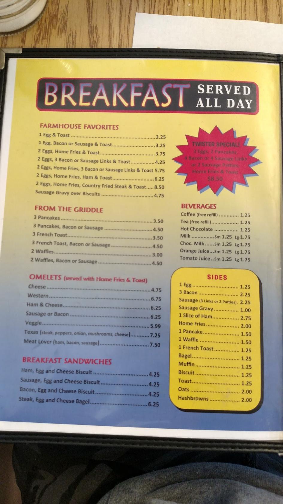 Menu at Twister desserts, Weirton, 44 Steubenville Pike