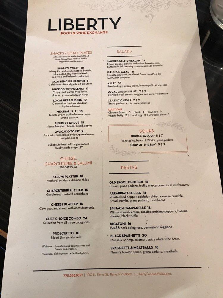 Menu at Liberty Food & Wine Exchange pub & bar, Reno