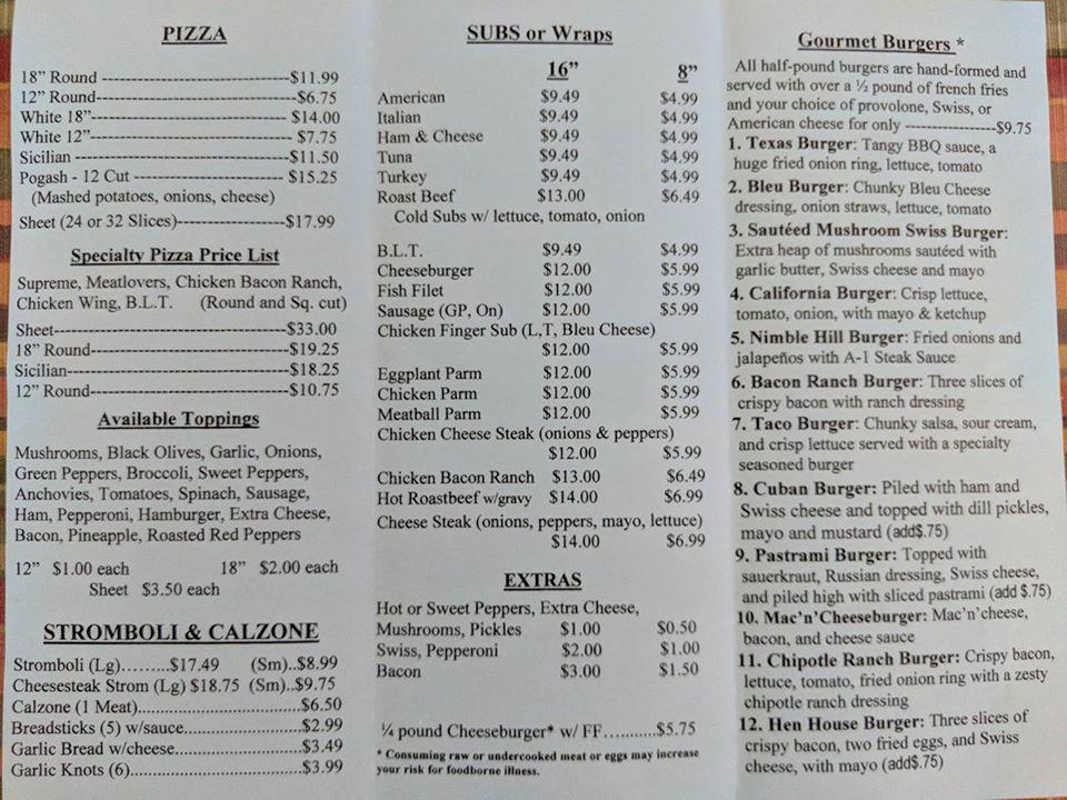 Menu at Pizza Barn, Mehoopany, 343 Schoolhouse Hill Rd
