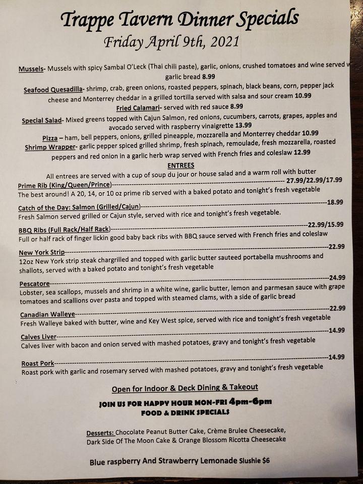 Menu at The Trappe Tavern pub & bar, Trappe