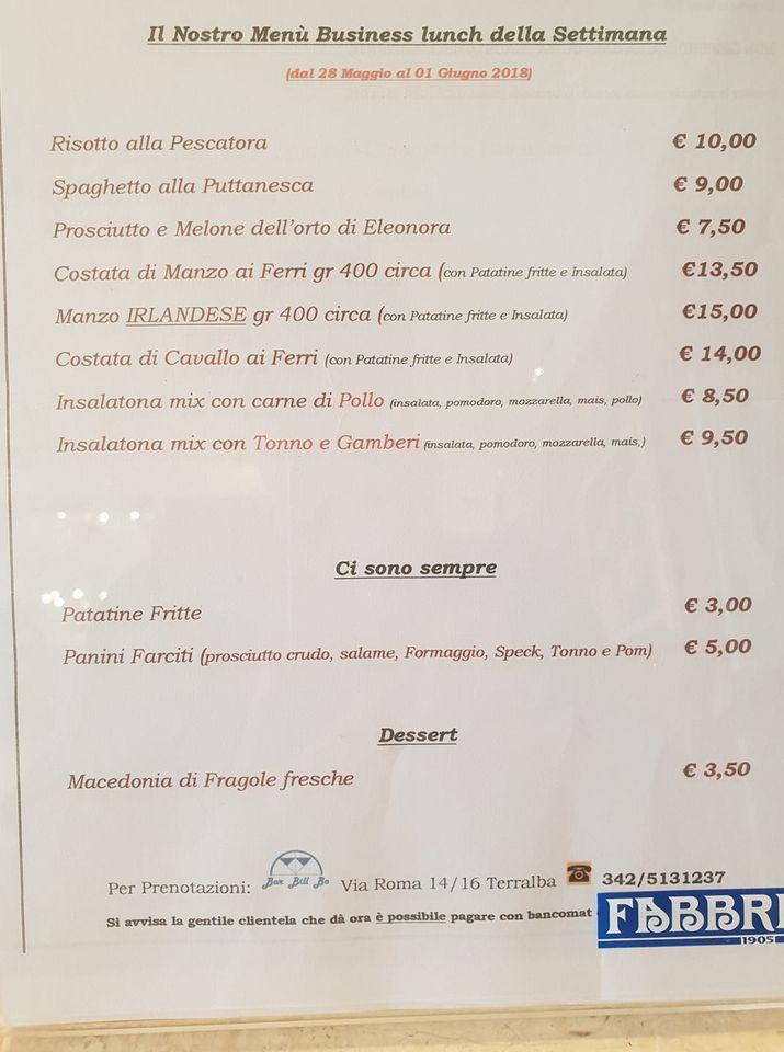 Menu di Bar Bill Bo Terralba 