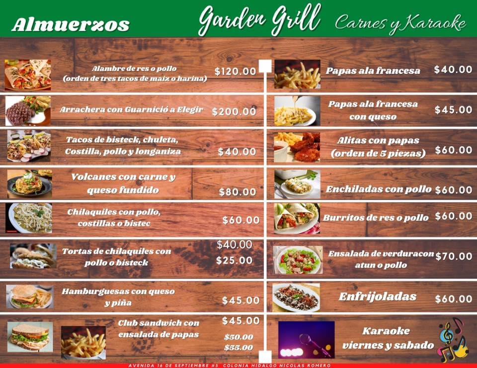 Menu at Garden GRILL restaurant, Ciudad Nicolás Romero, AVENIDA 16 de