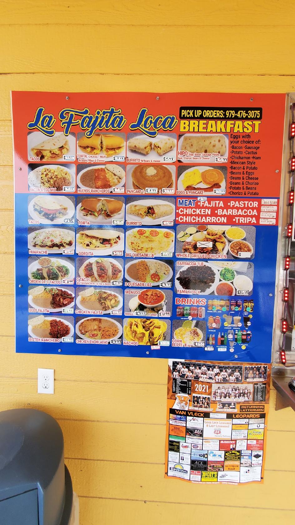 Menu at La Fajita Loca restaurant, Van Vleck, TX35