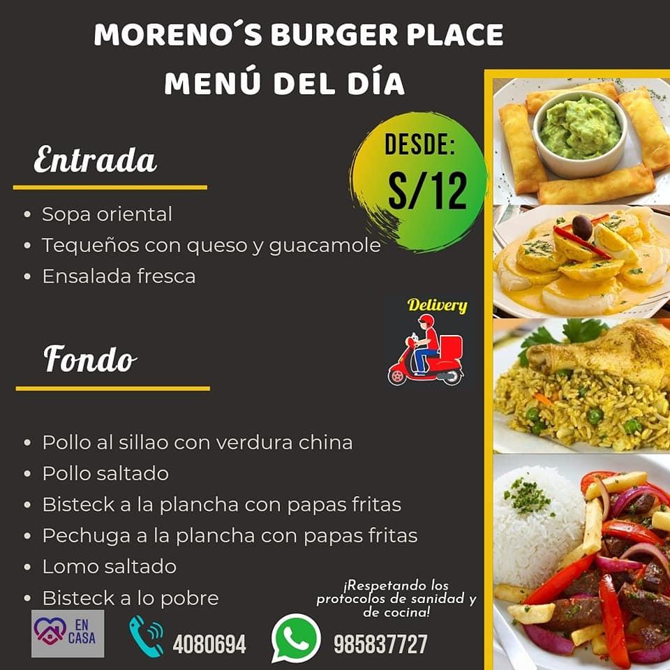 Menu at Morenos burger place restaurant, Lima