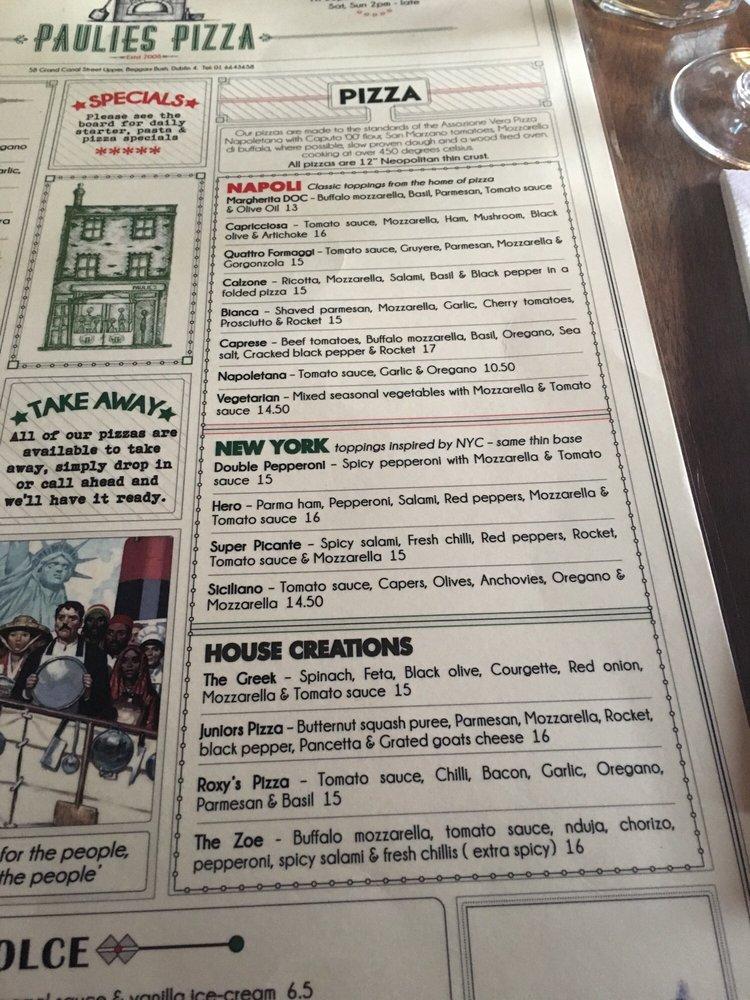 Menu at Paulies Pizza pizzeria Dublin