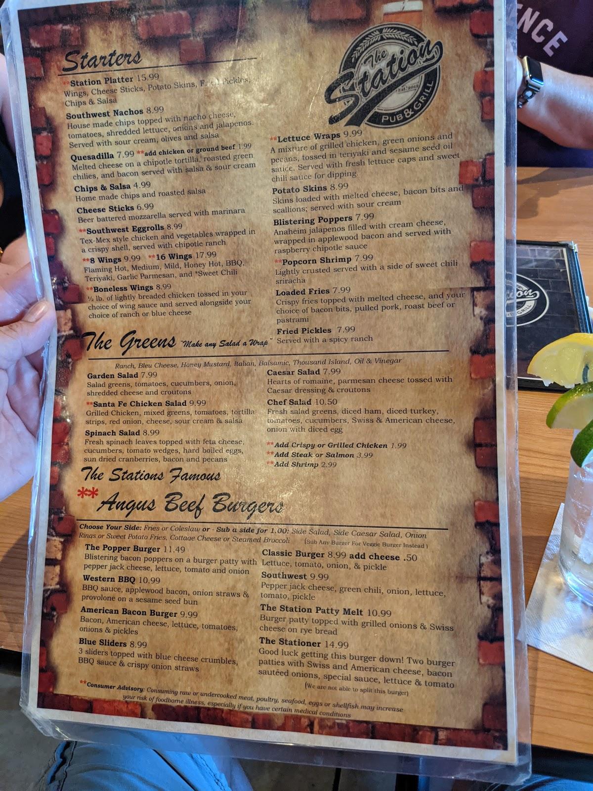 Menu at The Station Pub & Grill, Tucson