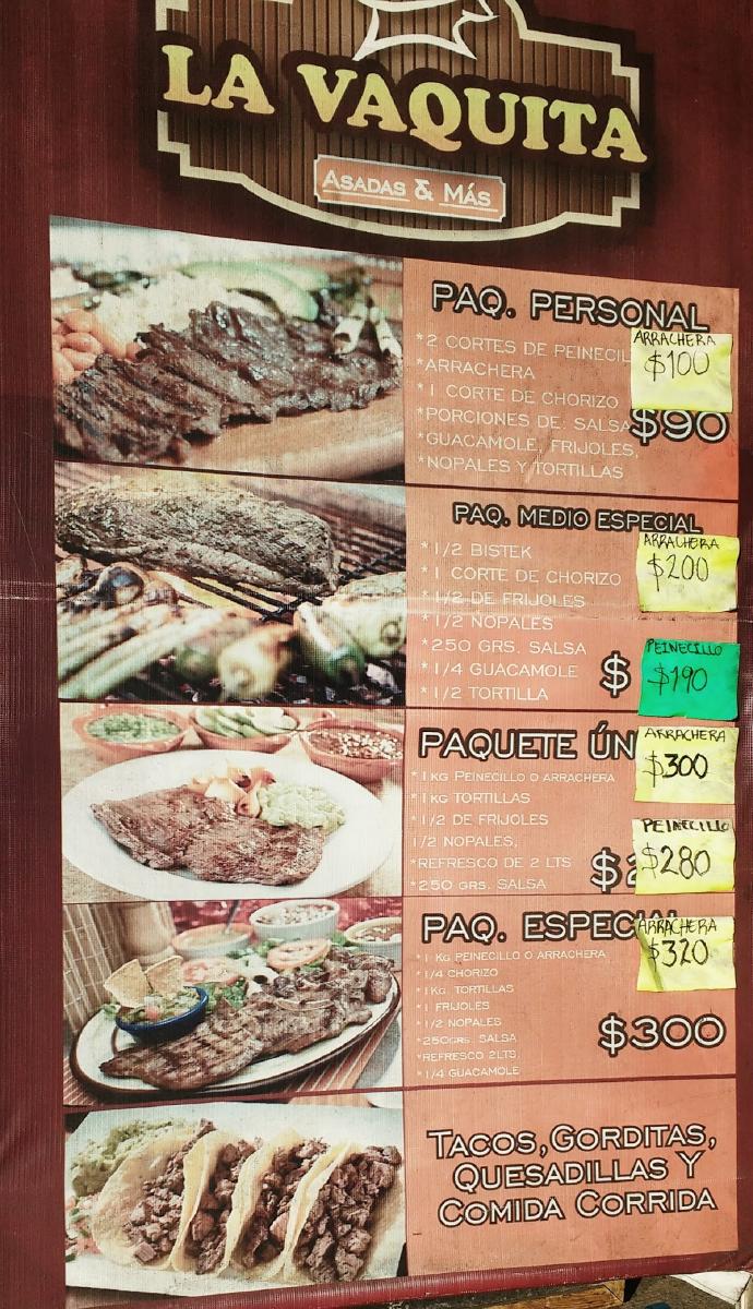 Carta del restaurante Asadas La Vaquita, Tesistán