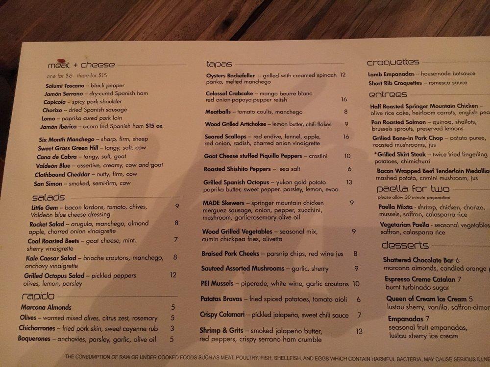Menu at Made Kitchen & Cocktails pub & bar, Alpharetta