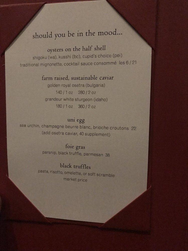 Menu at Providence restaurant, Los Angeles