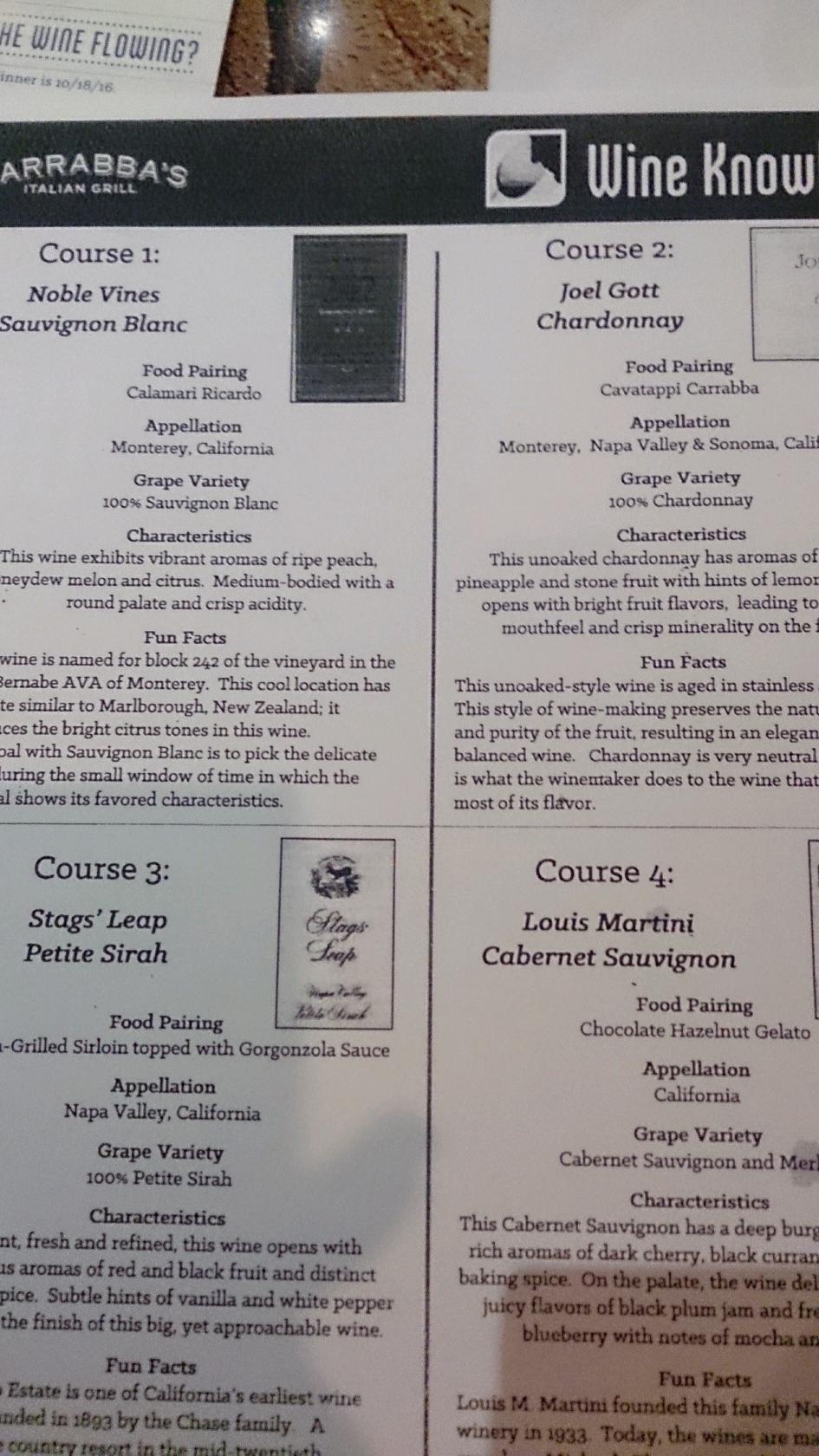 Menu at Carrabba's Italian Grill restaurant, Independence, E Valley