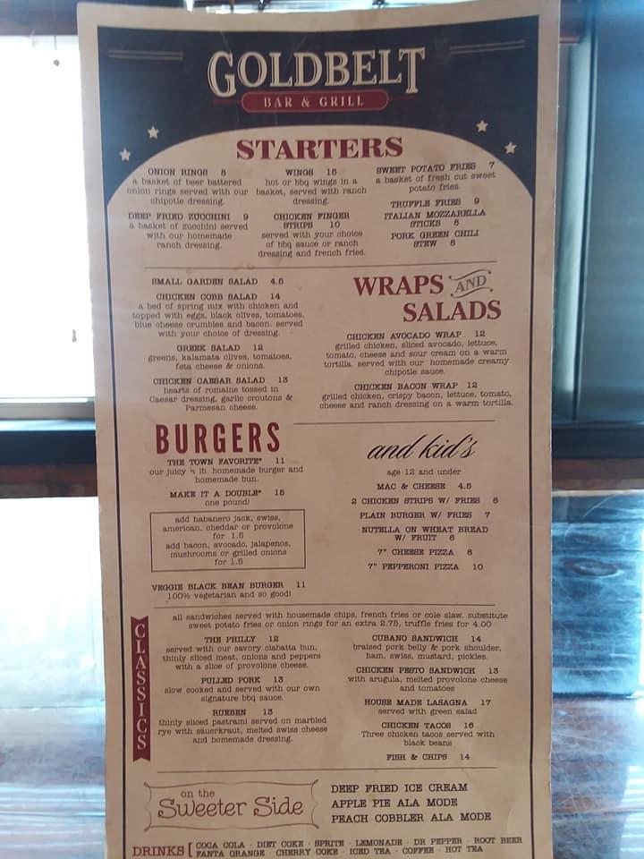 Carta de Gold Belt Bar & Grill, Ouray