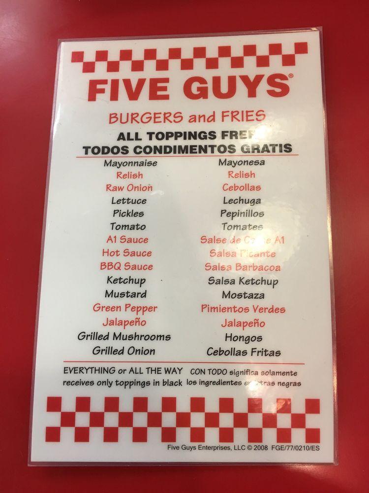 Carta de comida rápida Five Guys, Champaign