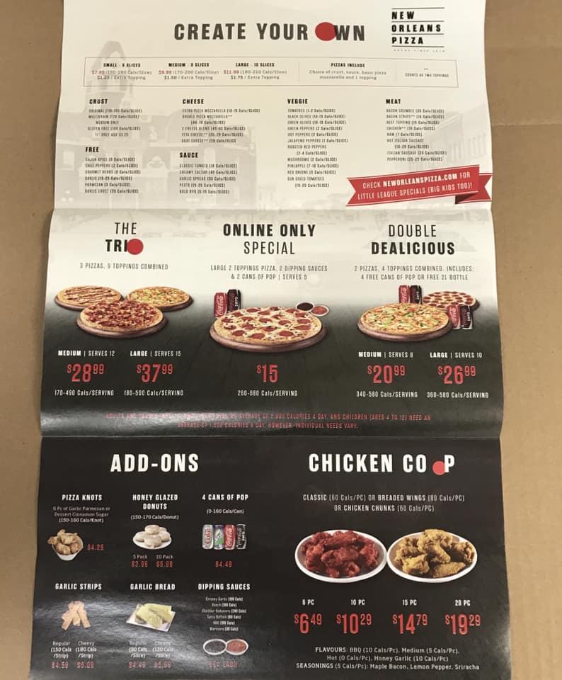 Menu at New Orleans Pizza pizzeria, Chesley