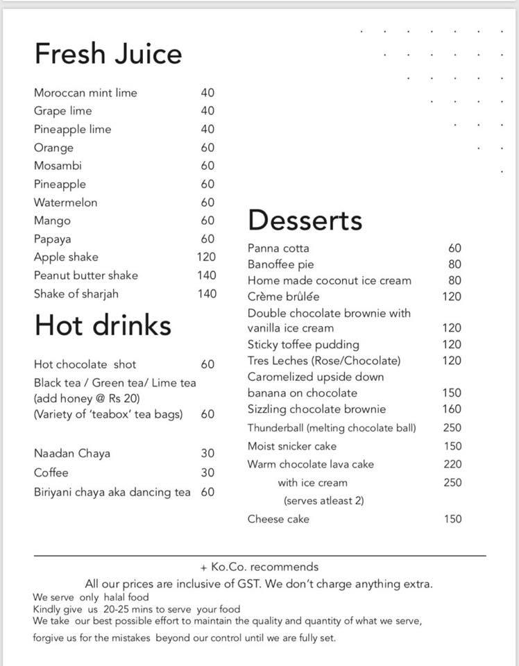 Menu at ko.co. kottayam company, Kottayam