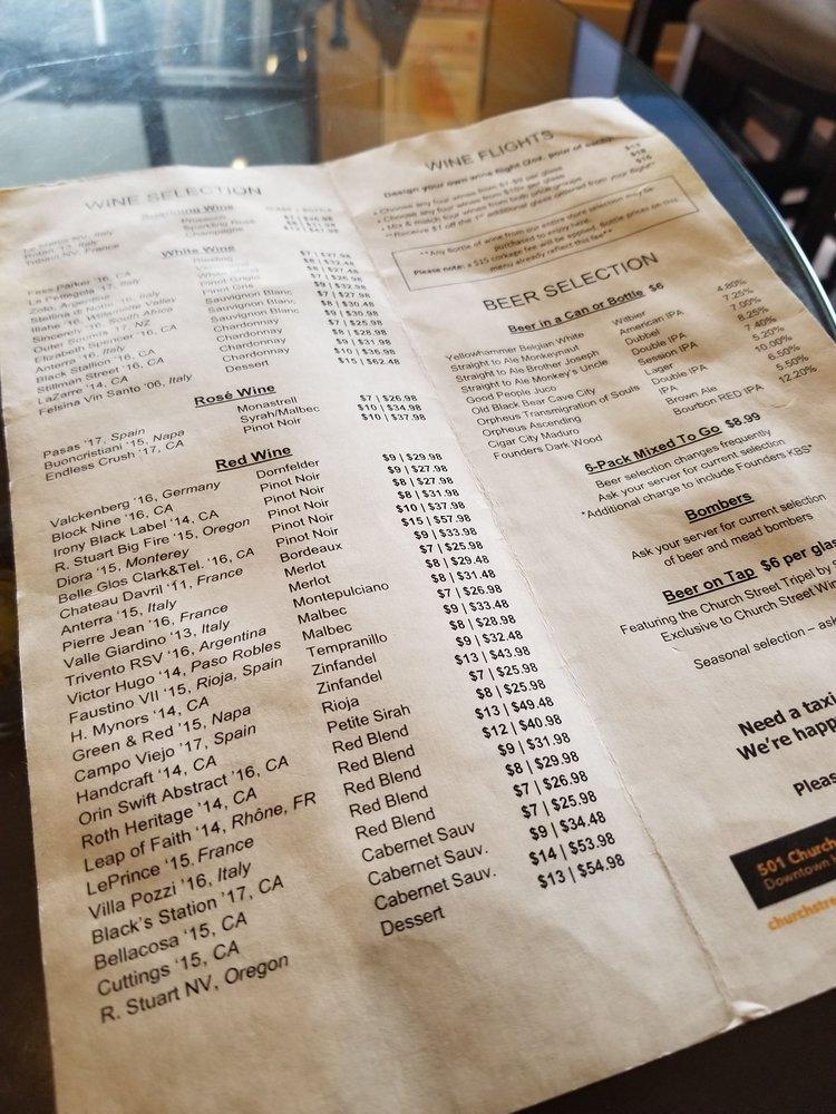 Menu at Church Street Wine Shoppe pub & bar, Huntsville, 501 Church St NW