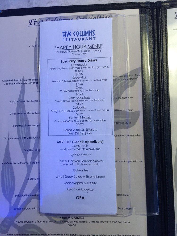 Menu at Five Columns Greek Restaurant, Bellingham, E Maple St