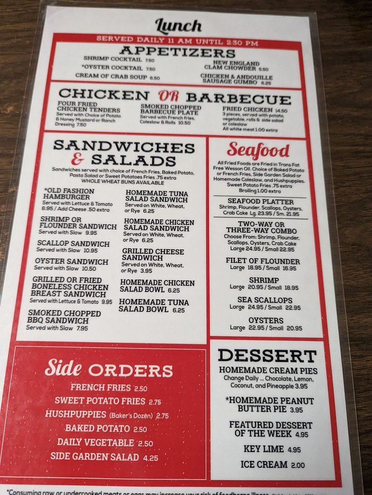 Menu at Hoskins Restaurant, North Myrtle Beach