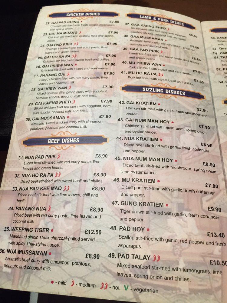 Menu at Sang Thai restaurant, Dorking