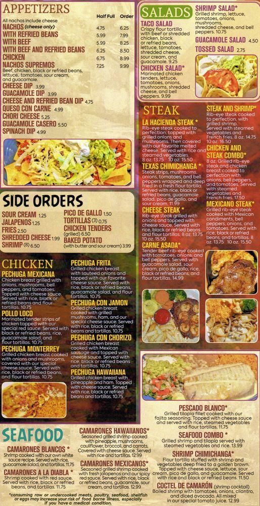 Menu at LA HACIENDA MEXICAN GRILL restaurant, Oneonta