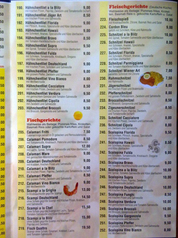 Menu de Pizza Blitz