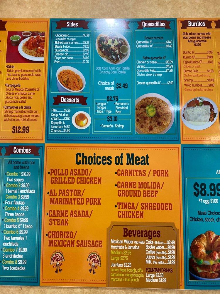Menu at Taco Feliz restaurant, Minot, S Broadway