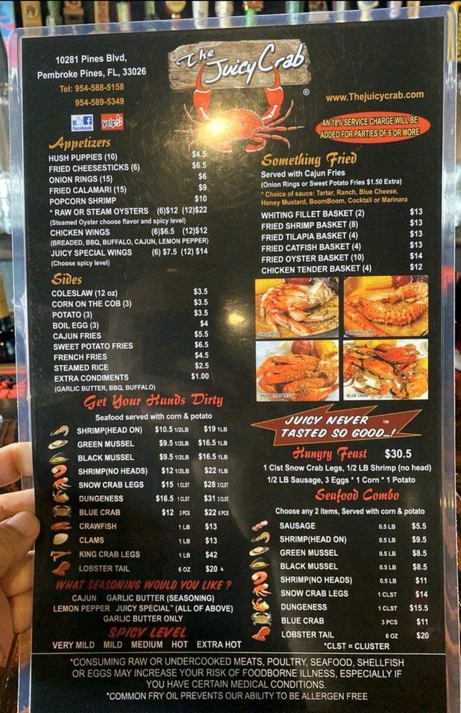 Menu at The Juicy Crab restaurant, Pembroke Pines