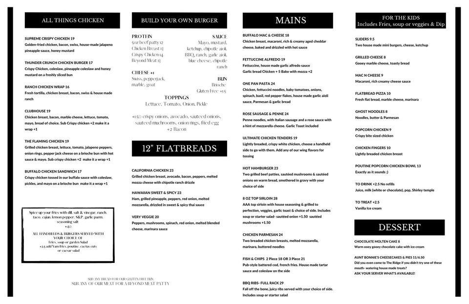 Menu at Ridgeview restaurant and lounge, Grande Cache