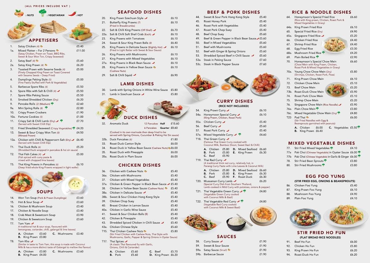 Menu at Honeymoon Chinese Restaurant Tonbridge, Tonbridge