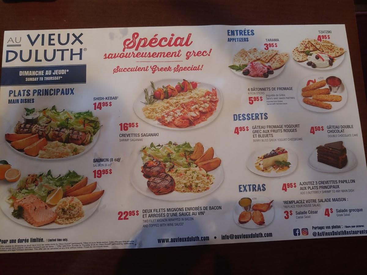 Menu at Restaurant Vieux Duluth, Montreal, Sherbrooke St E