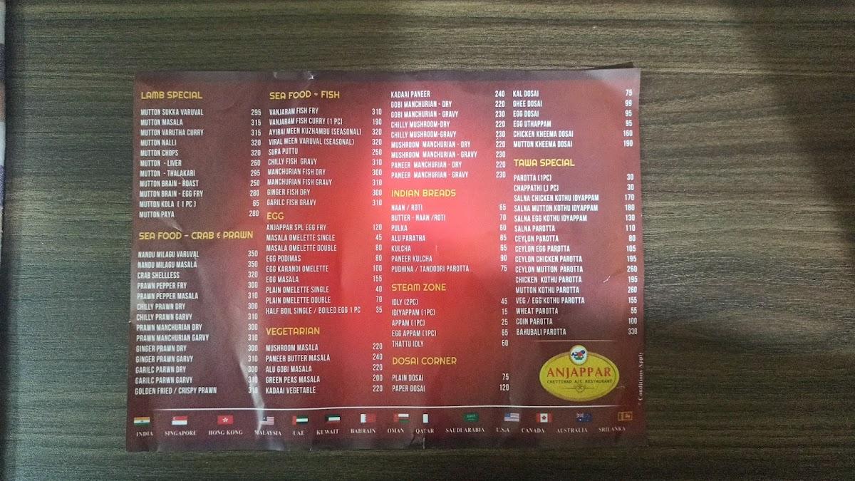 Anjappar Chettinad Restaurant menu