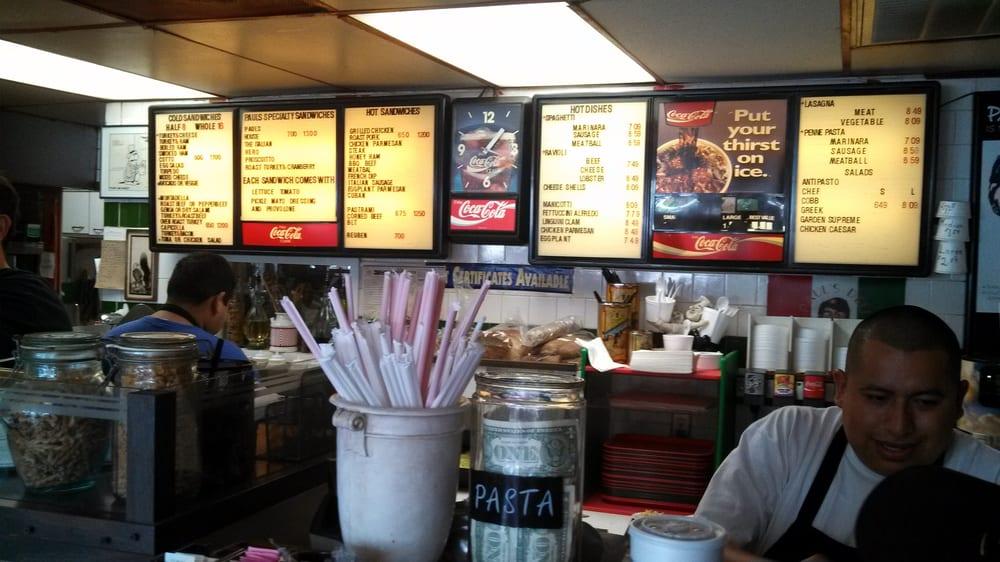 Menu at Paul's Deli restaurant, Westminster