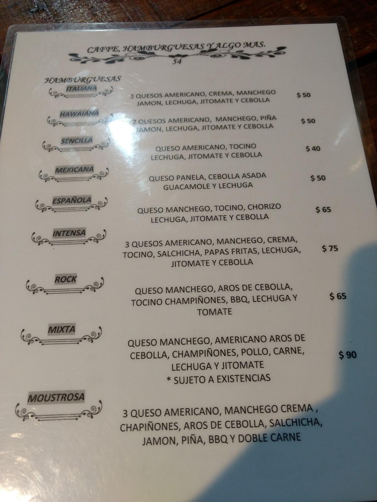 Menu at Hamburguesas 54 restaurant, Mexico City